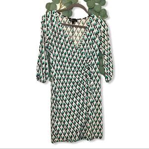 AGB Geometric Triangle Green Faux Wrap Dress Small